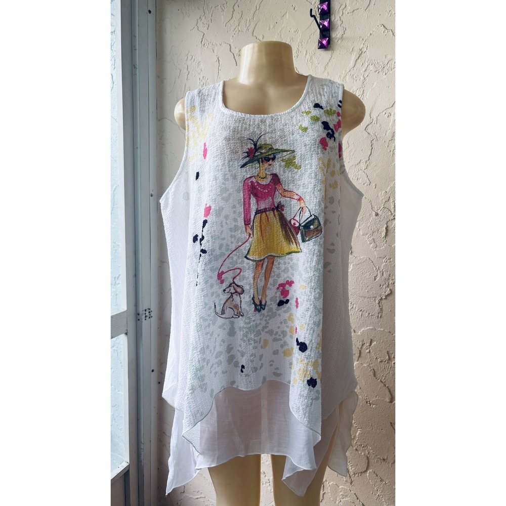 VTG Impulse California White Women's Graphic Art Sleeveless Tunic Tank Top L USA